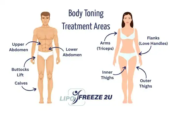 Graphic showing where you can have Body toning Treatment Wembley on your body